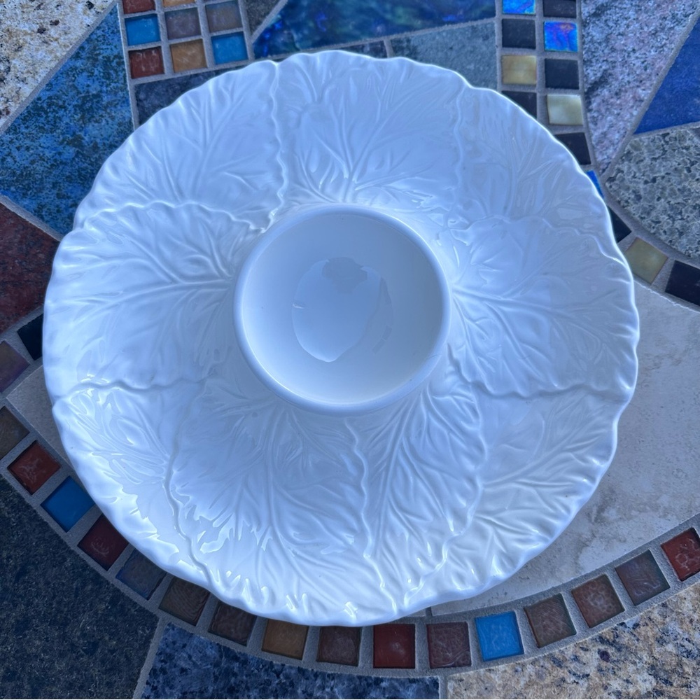 Elegant Creamy White Leaf Design Serving Platter